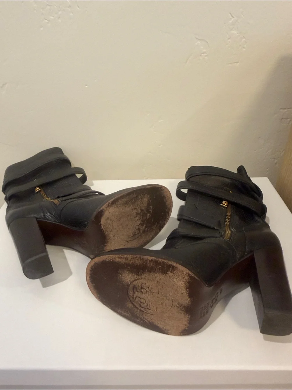 Tory Burch Black Leather Buckle Strap Ankle Boots